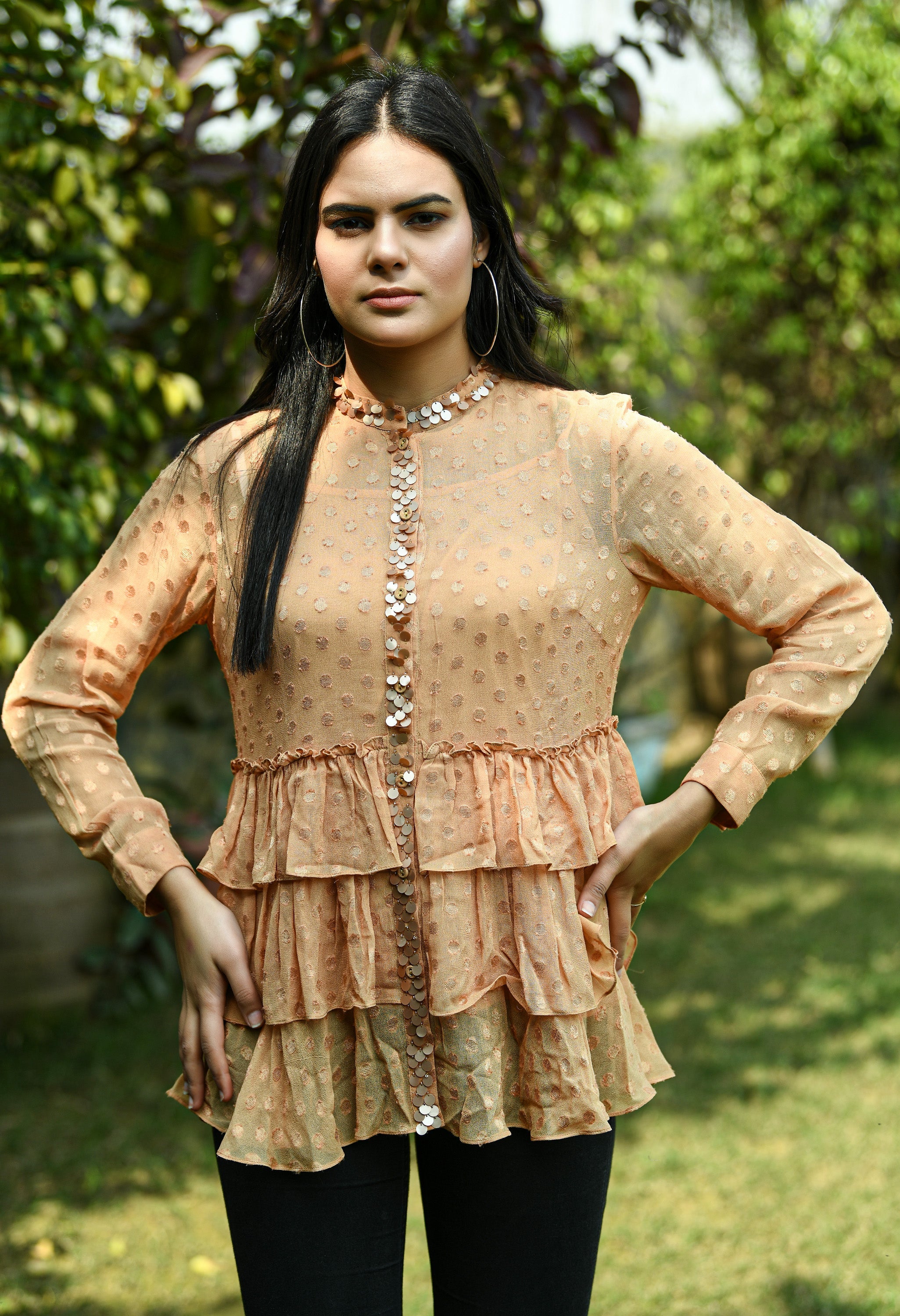 Almond Brown Three Layer Top | Women Brown Tops Online